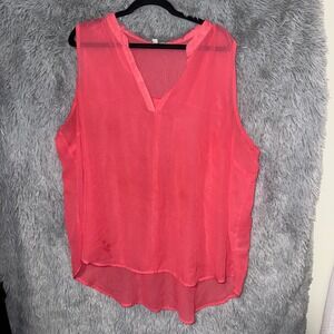 Bongo Plus Coral Pink V Neck Sleeveless Sheer Chiffon Flowy Top Plus Size 2X